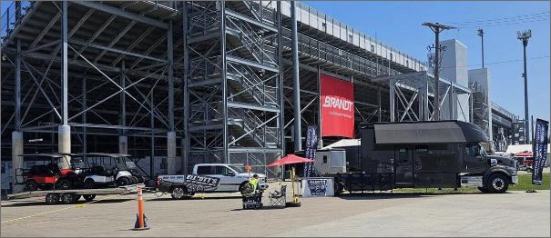 Elliott’s rig set up in the paddock at Indianapolis Motor Speedway